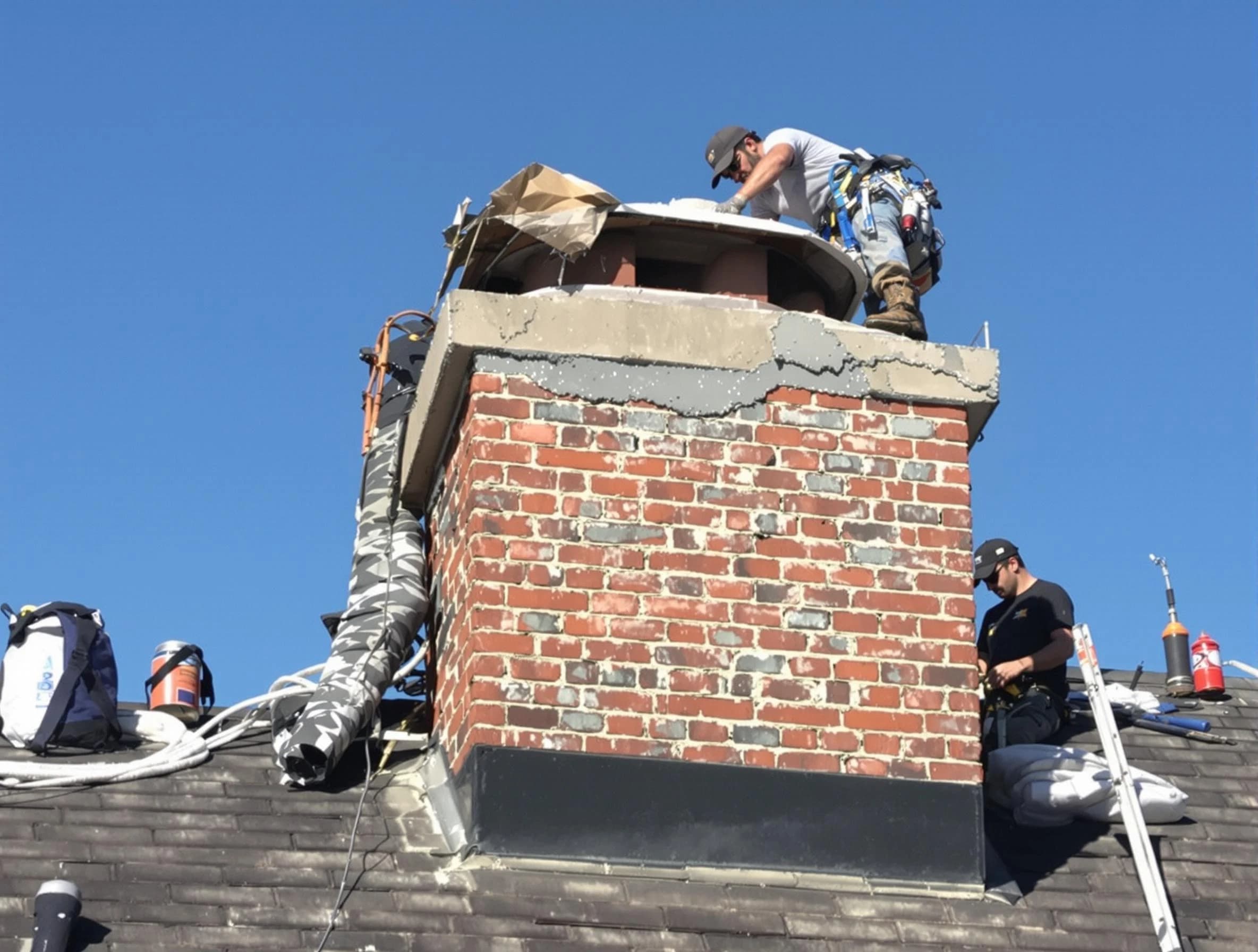 Commerce City Chimney Sweep installing a custom chimney crown in Commerce City, CO