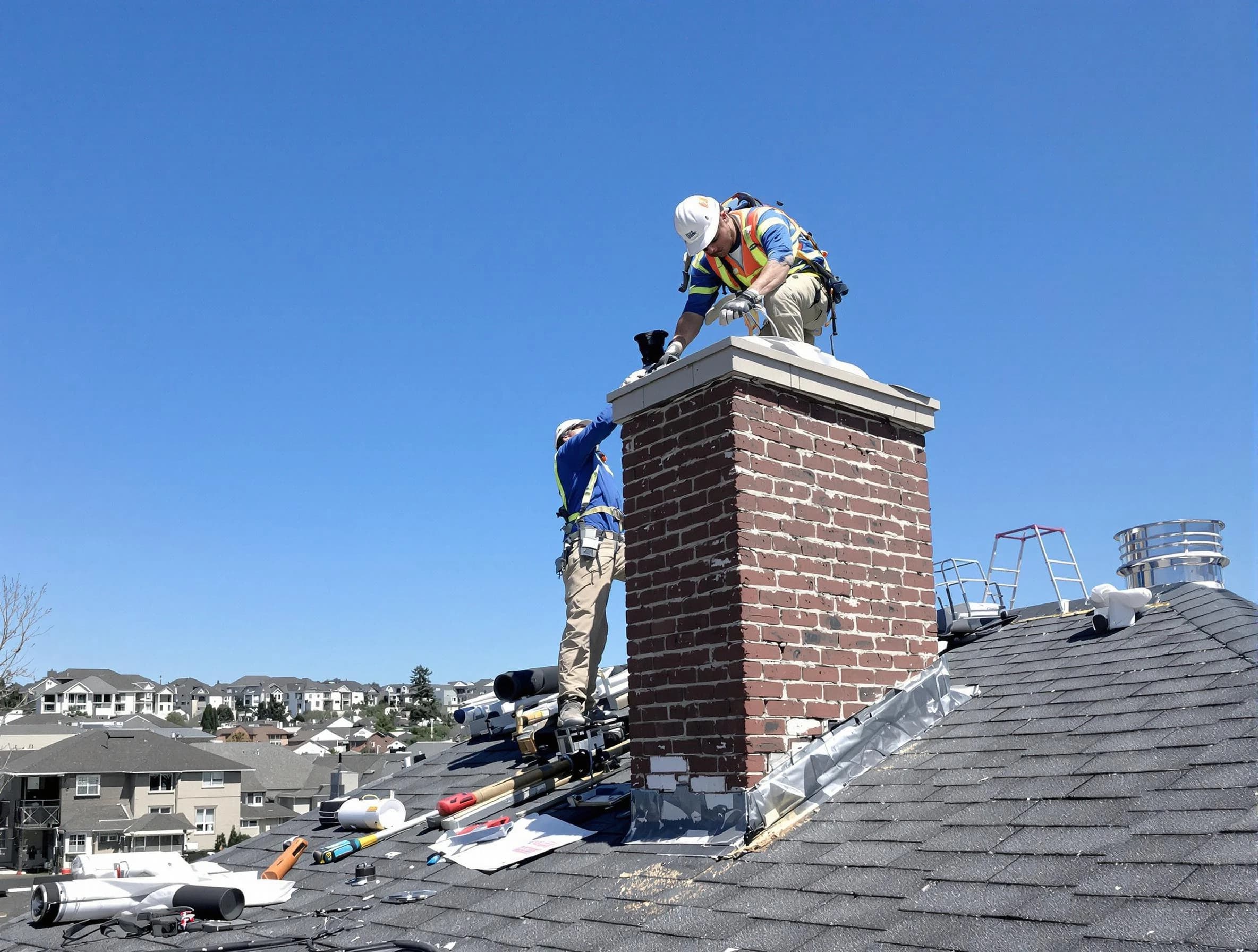 Commerce City Chimney Sweep repairing a chimney crown in Commerce City, CO